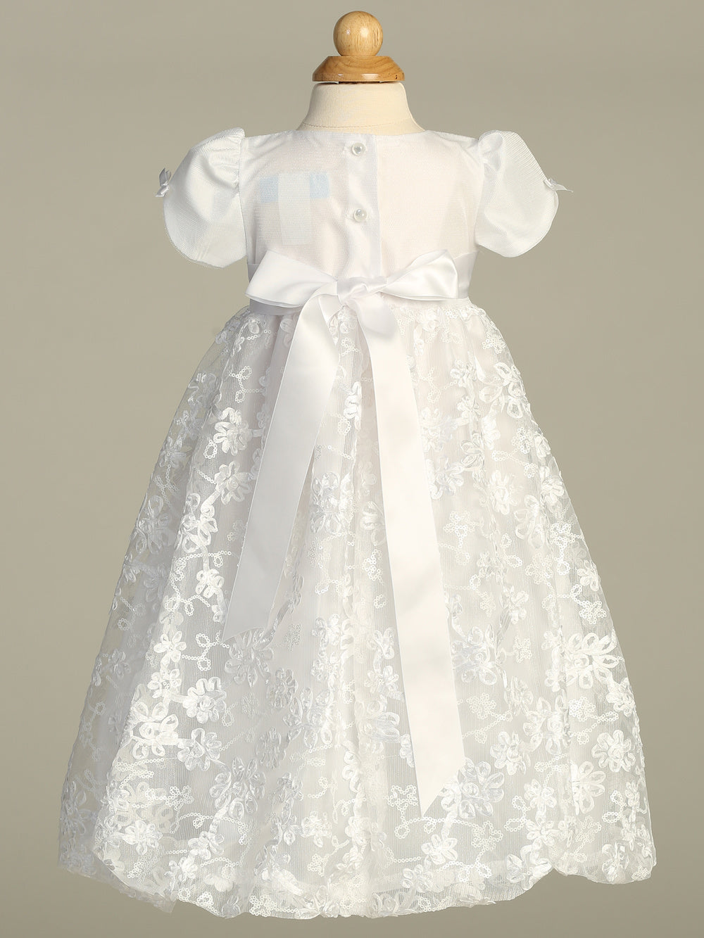 Amber Embroidered Satin Ribbon Tulle Christening Gown