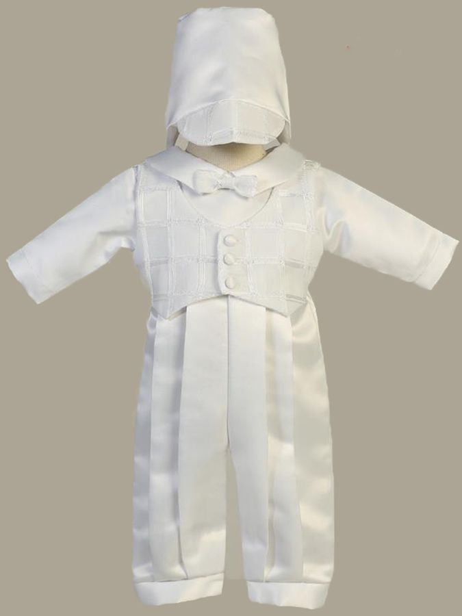 Andrew Satin Long Christening Romper with Organza Checkered Vest