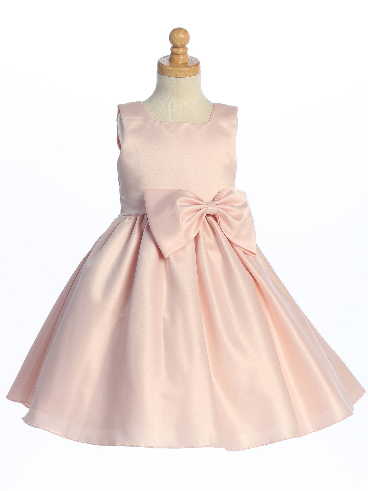 Satin Flower Girl Dress with Bow - Blush Pink - BL257-BLSH