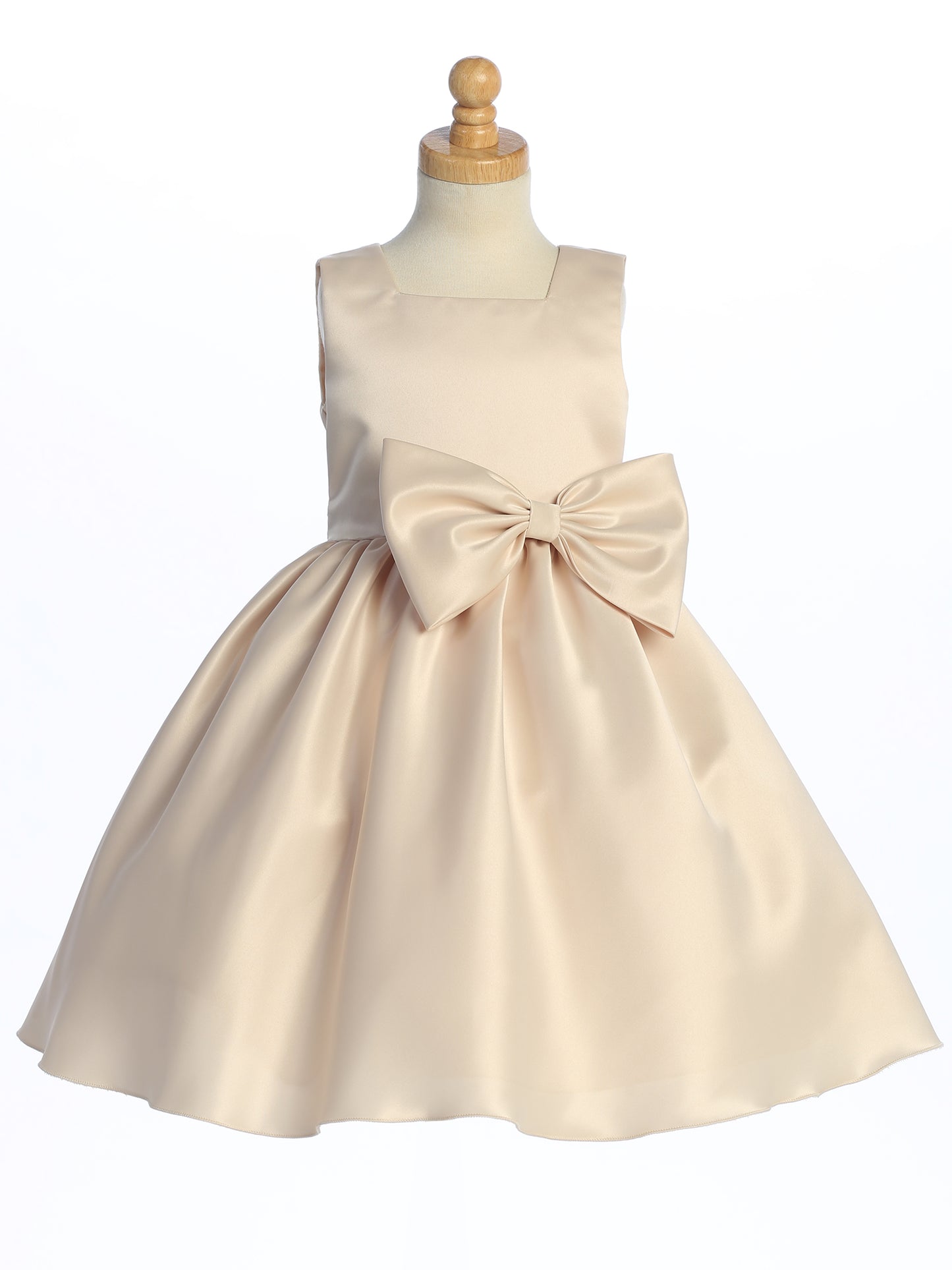 Satin Flower Girl Dress with Bow - Champagne