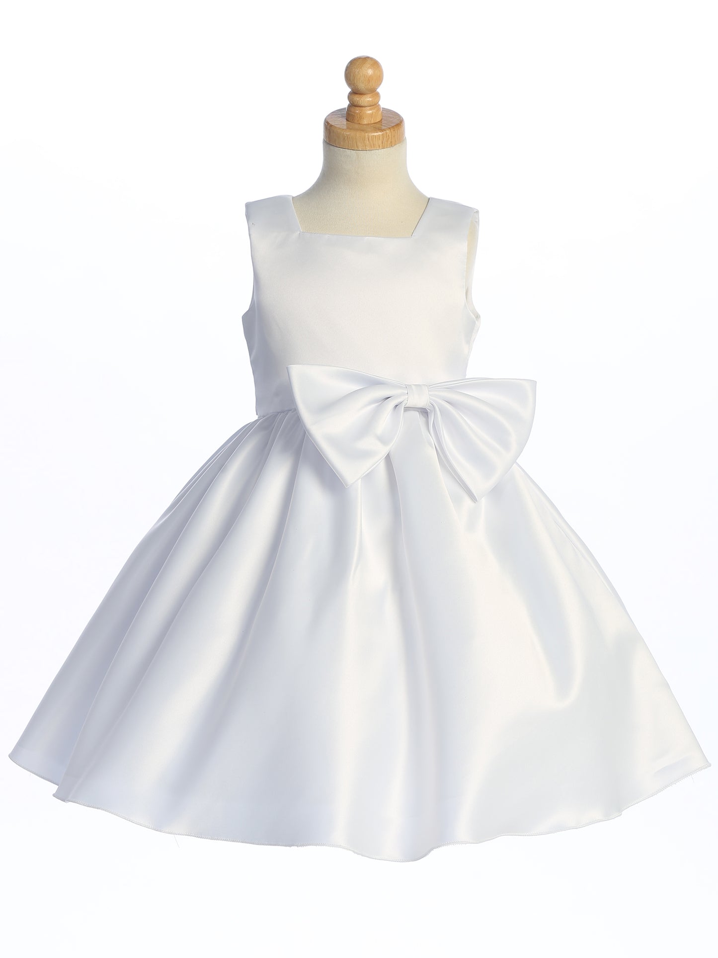 Satin Flower Girl Dress with Bow - White Satin Flower Girl Dress with Bow - White