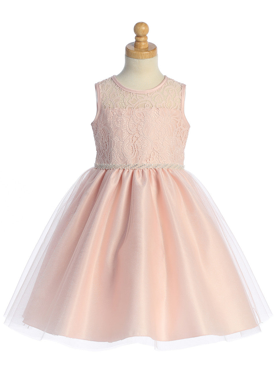 Blush Pink Lace Bodice and Tulle Skirt Dress - BL259-BLSH