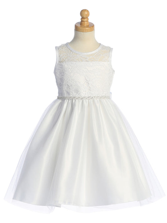 White Lace Bodice and Tulle Skirt Dress - BL259-WHT