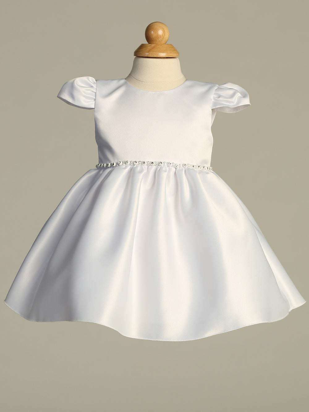 White satin short dress with Rhinestone trim - BL265-WHI