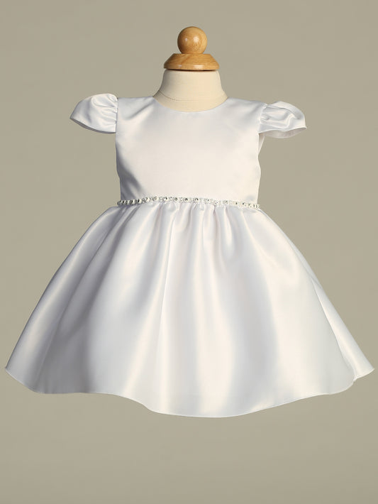 Satin short dress with Rhinestone trim - BL265-WHI