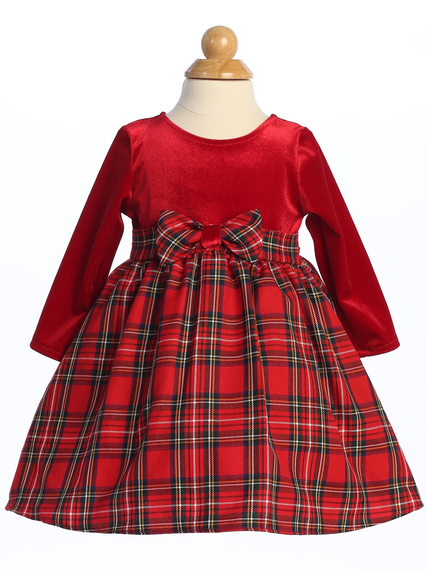 Stretch Velvet & Red Plaid Long Sleeve Holiday Dress - C503 – Mollys Hanger
