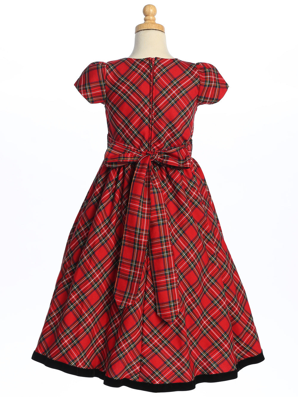 Red Plaid Holiday Dress with Black Velvet Trim - C813-R 7 Red Plaid Holiday Dress with Black Velvet Trim - C813-R 7