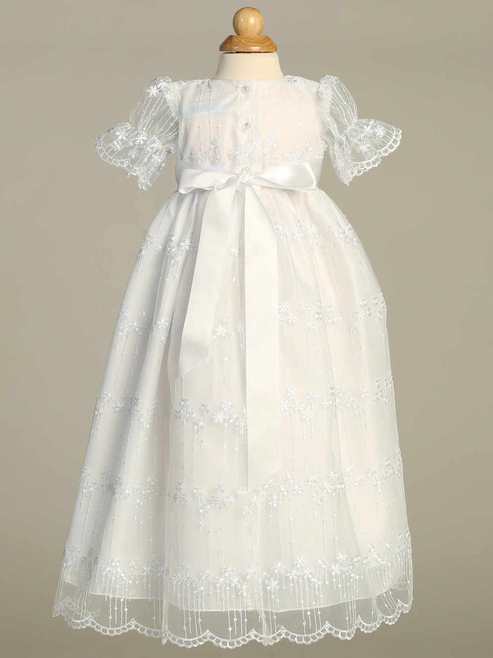 Camila Embroidered Tulle Baptism Gown and Bonnet