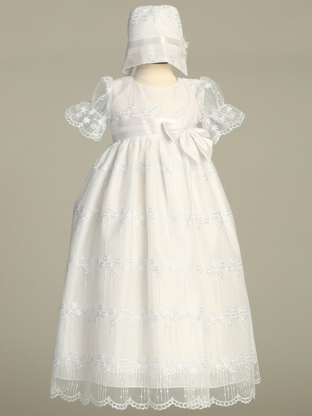 Camila Embroidered Tulle Baptism Gown and Bonnet