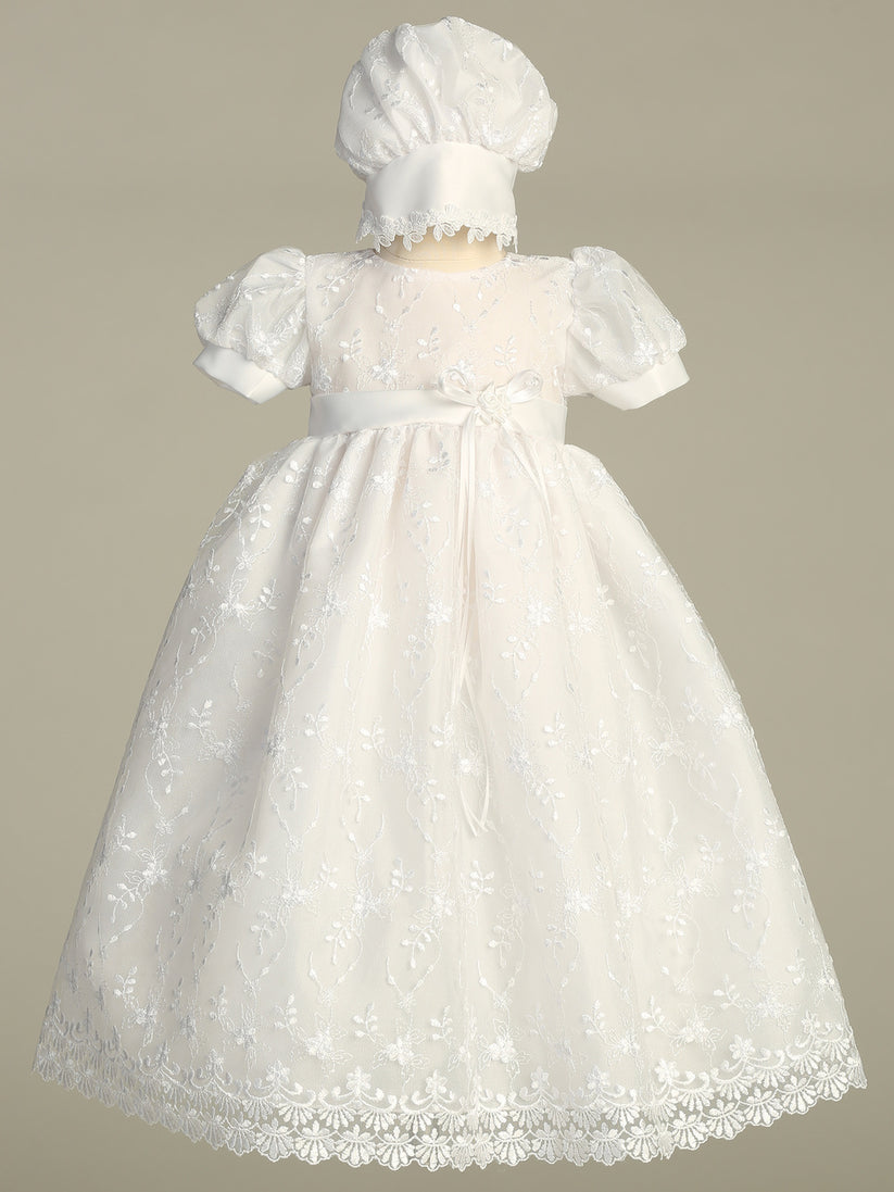 Emma Embroidered Tulle Christening Gown and Bonnet – Mollys Hanger