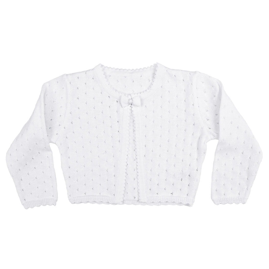 Girls White 100% Cotton Sweater with Tear Drop Pattern and Scalloped Trim - LTMAL-CKGRLS1