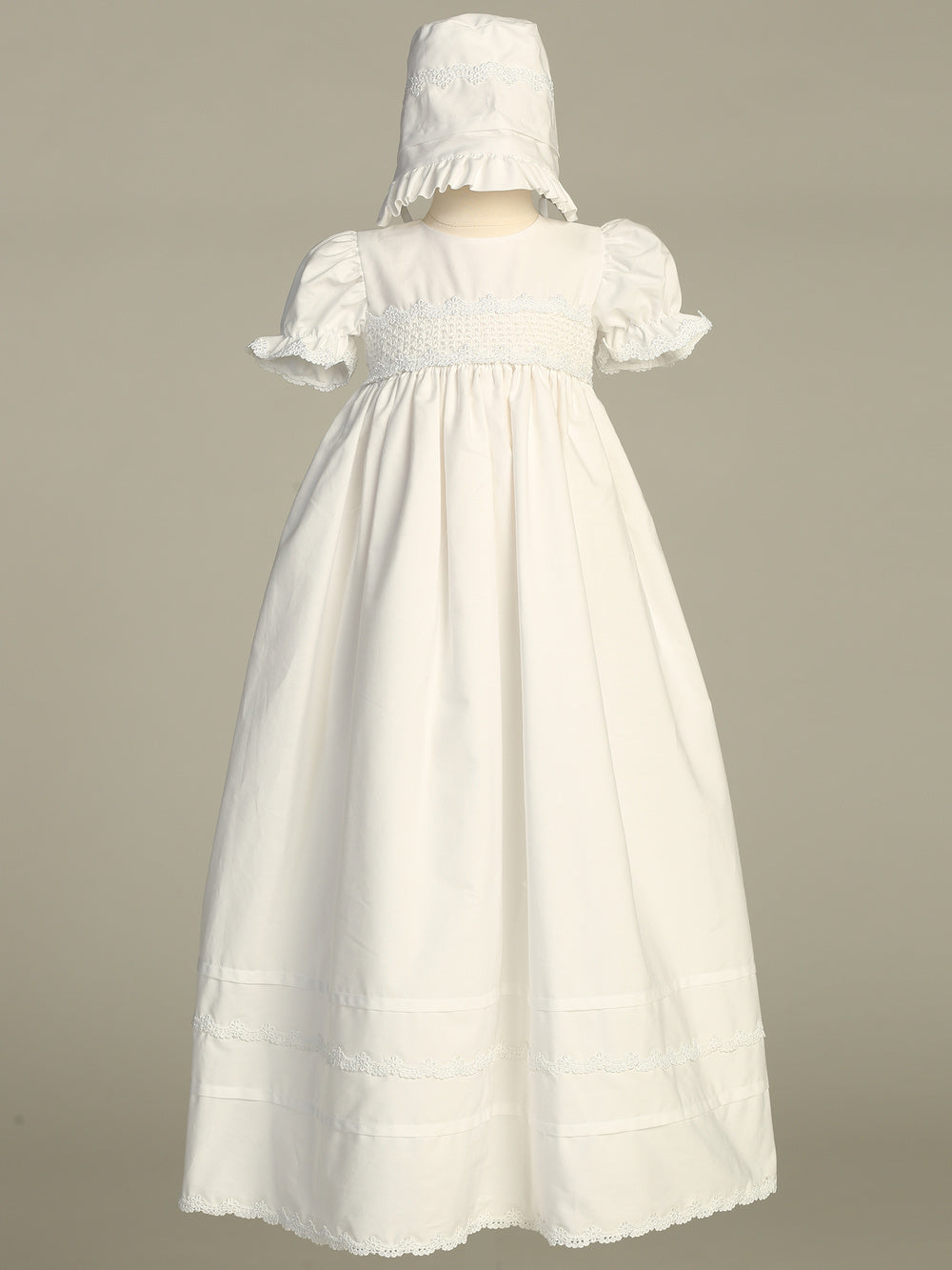 Marie Smocked Bodice Cotton Christening Gown