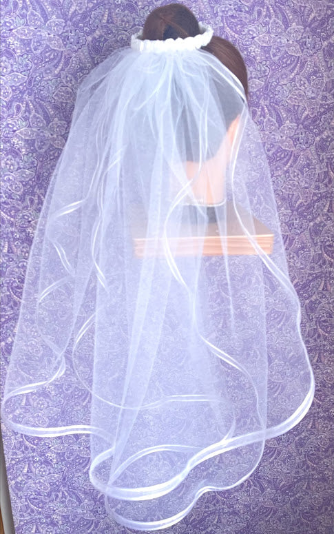 First Communion Double Layer Veil with Rose Bun Wrap
