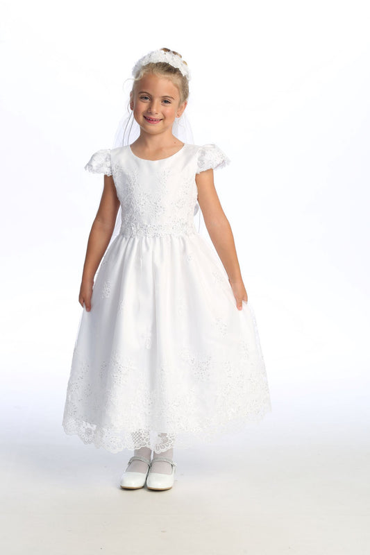 Corded Embroidered Tulle First Communion Dress with Sequins - SP209
