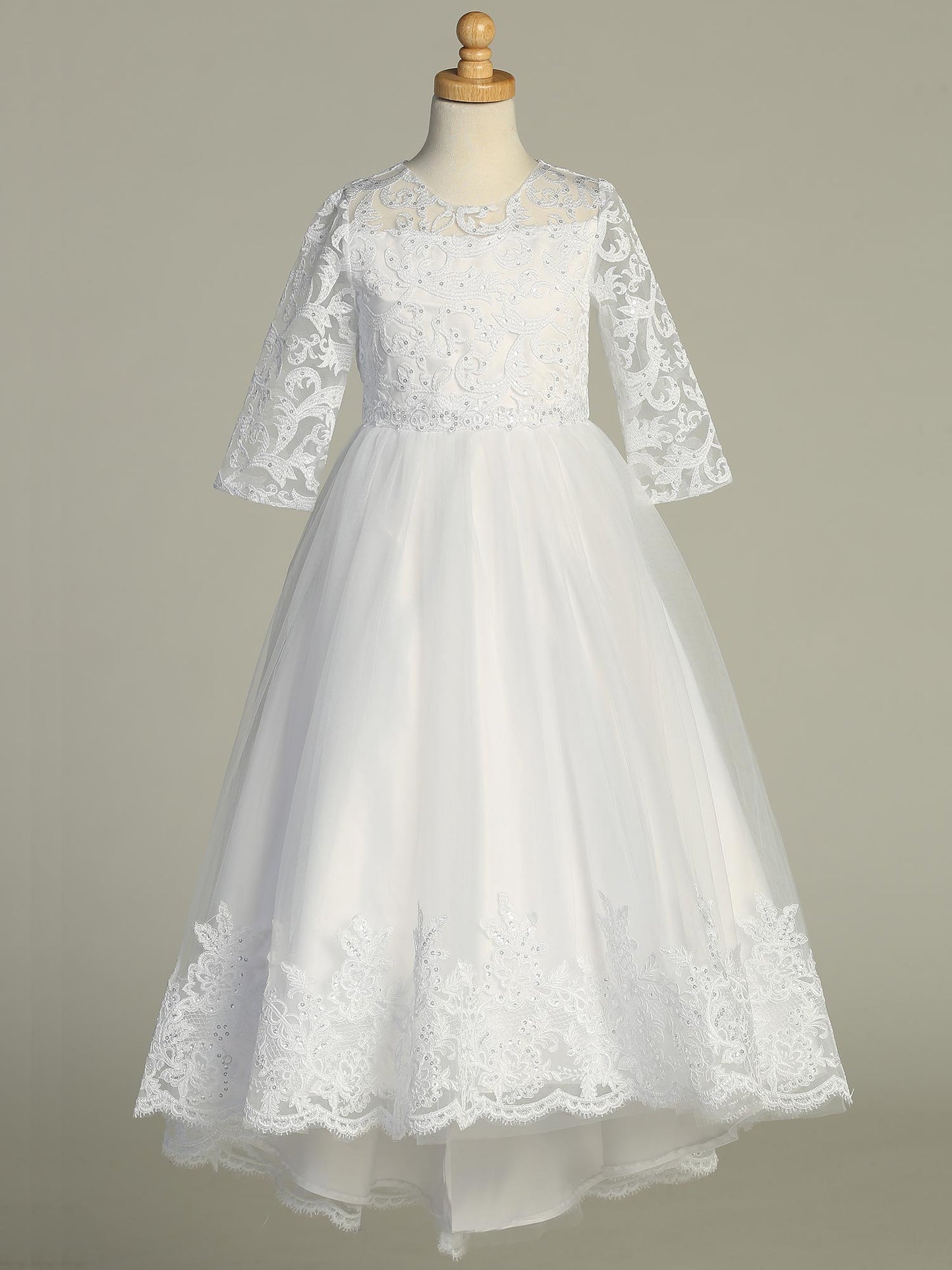 Full Length Embroidered Tulle First Communion Dress with Short Train - SP732
