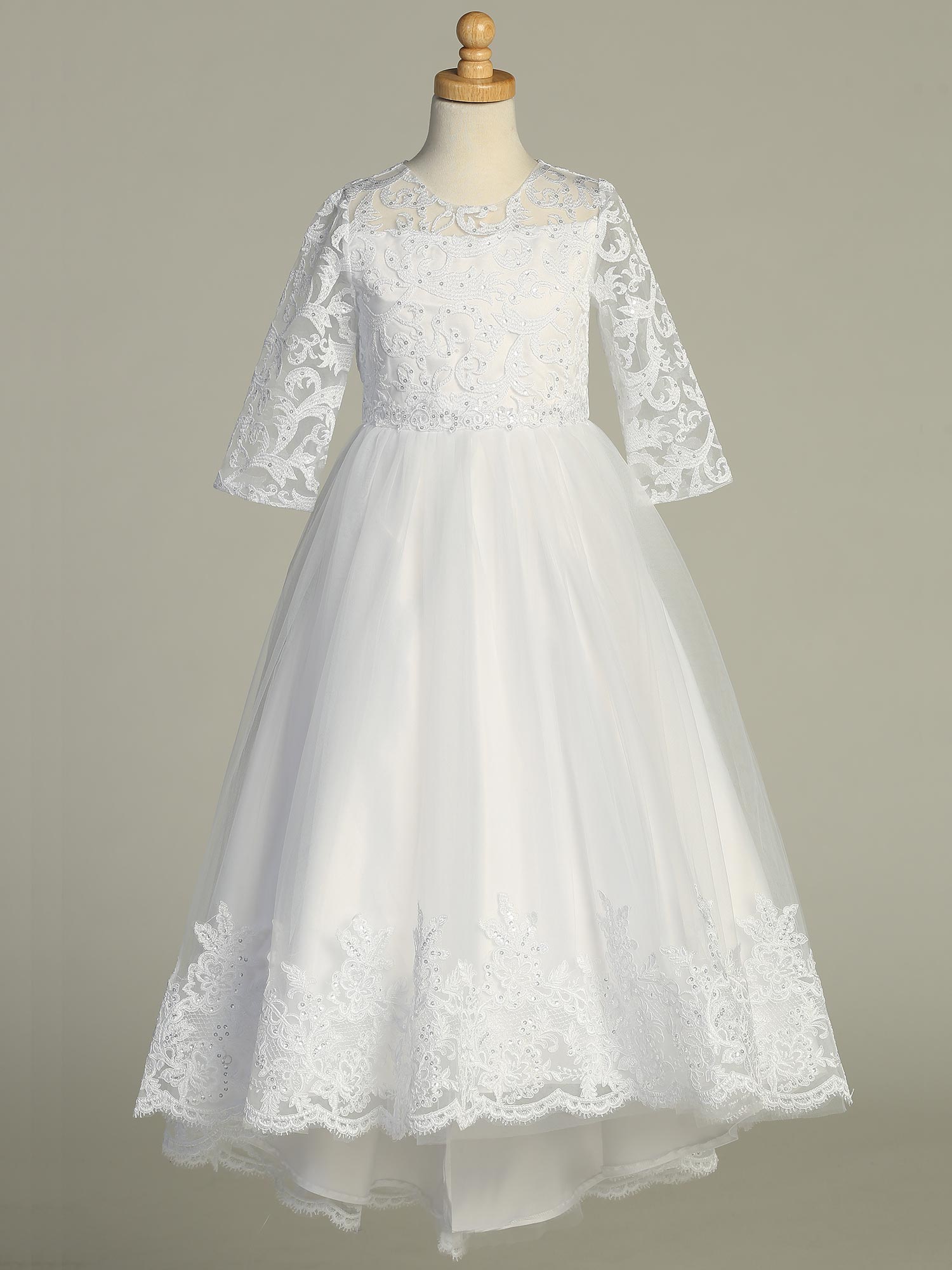 ankle length communion dresses Embroidered First Communion Gown with Sequins 10