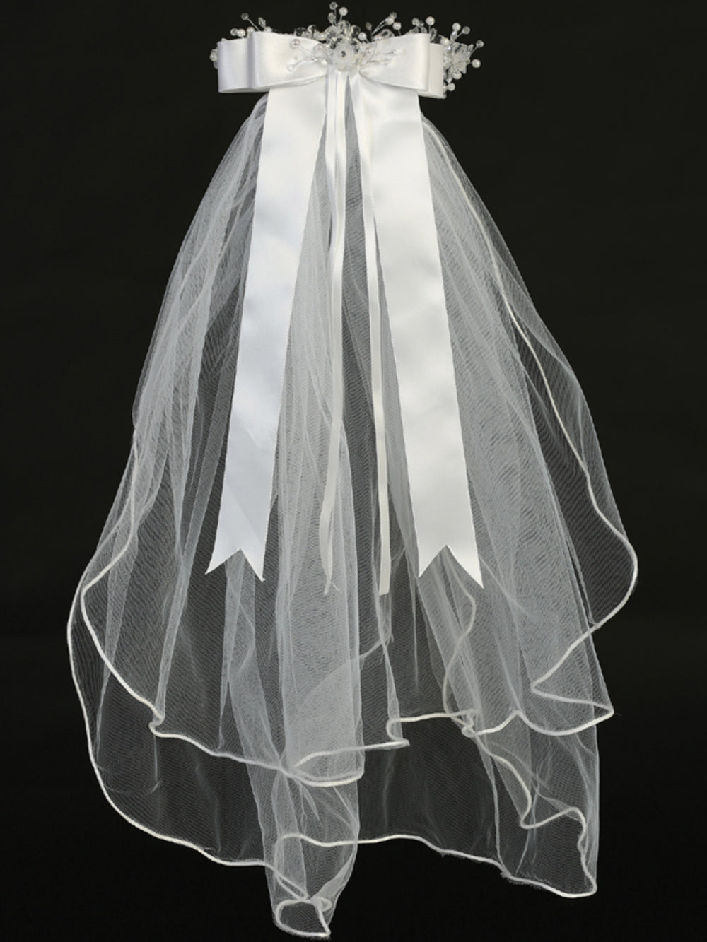White Veil with Crystal and Organza Flowers - Lito T-28