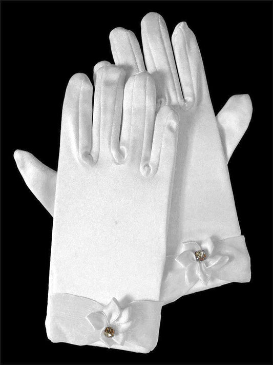 Satin Gloves with Flower and Rhinestone Accent - LT-GL708