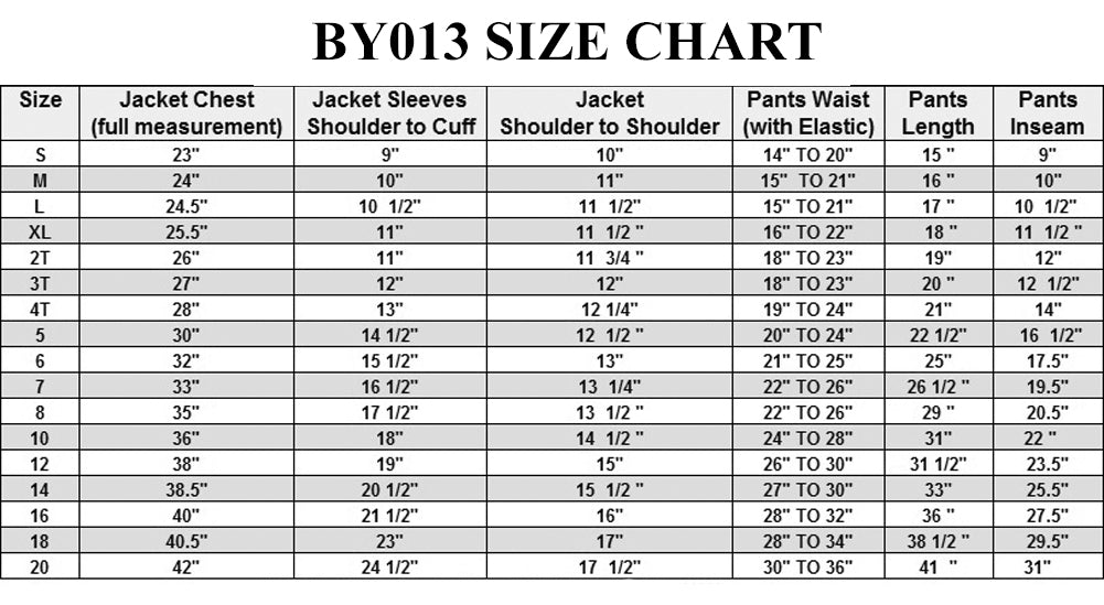 Dress suit hot sale size chart