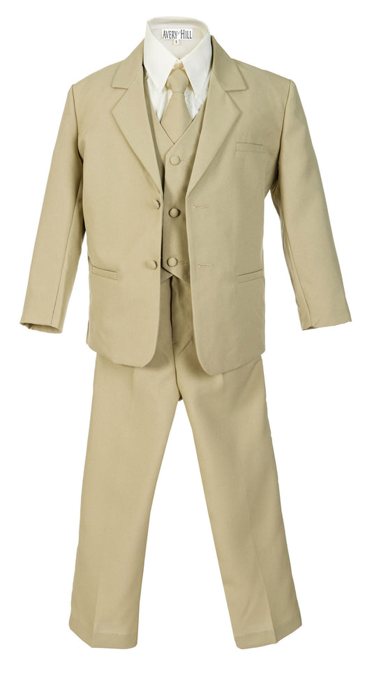 Boys Formal 5 Piece Suit with Shirt and Vest – Khaki - AH-BY013