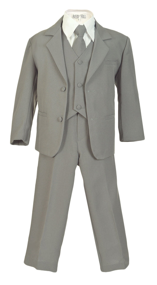 Boys Formal 5 Piece Suit with Shirt and Vest – Light Gray - AH-BY013