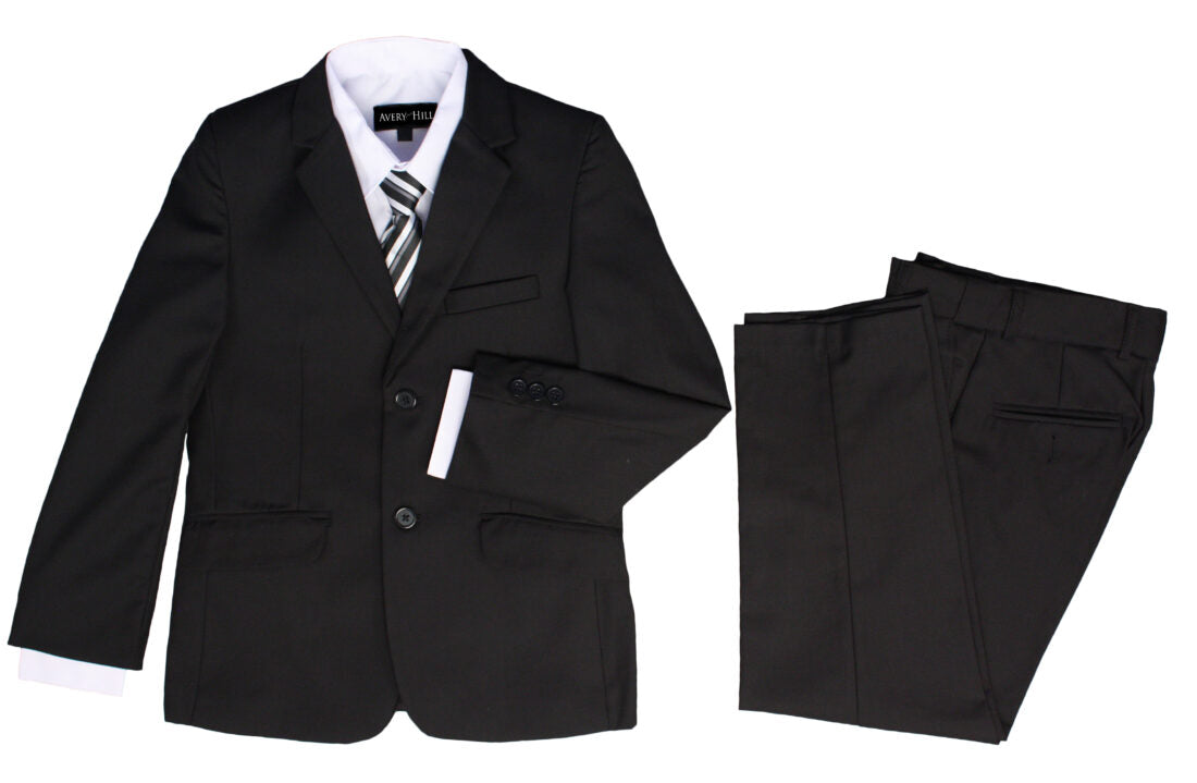 Boys Formal 5 Piece Suit with Shirt, Vest, Tie and Garment Bag – Black - LTMAL-AH-BY029-BLACK