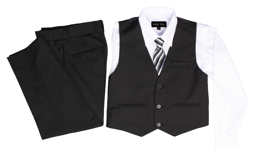 Boys Formal 5 Piece Suit with Shirt, Vest, Tie and Garment Bag – Black - LTMAL-AH-BY029-BLACK