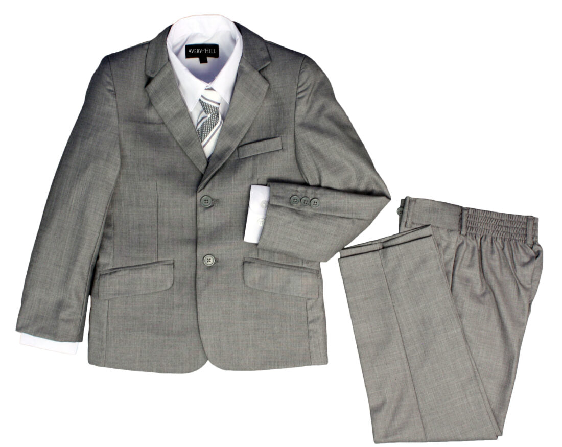 Boys Formal 5 Piece Suit with Shirt, Vest, Tie and Garment Bag – Light Gray - AH-BY029-LTGRAY