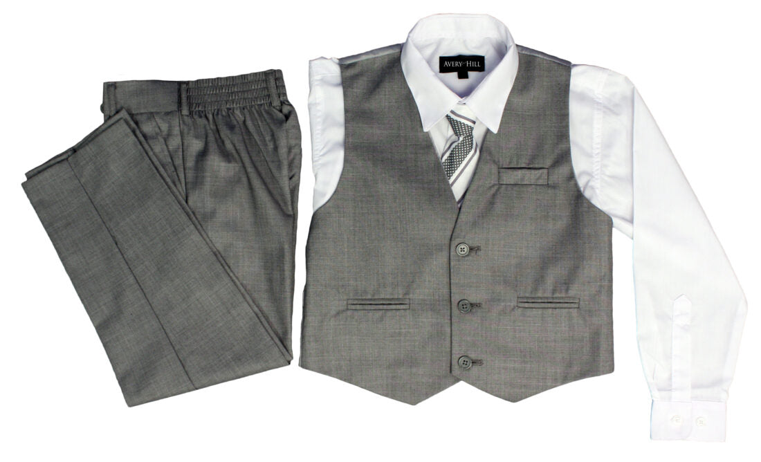 Boys Formal 5 Piece Suit with Shirt, Vest, Tie and Garment Bag – Light Gray - AH-BY029-LTGRAY