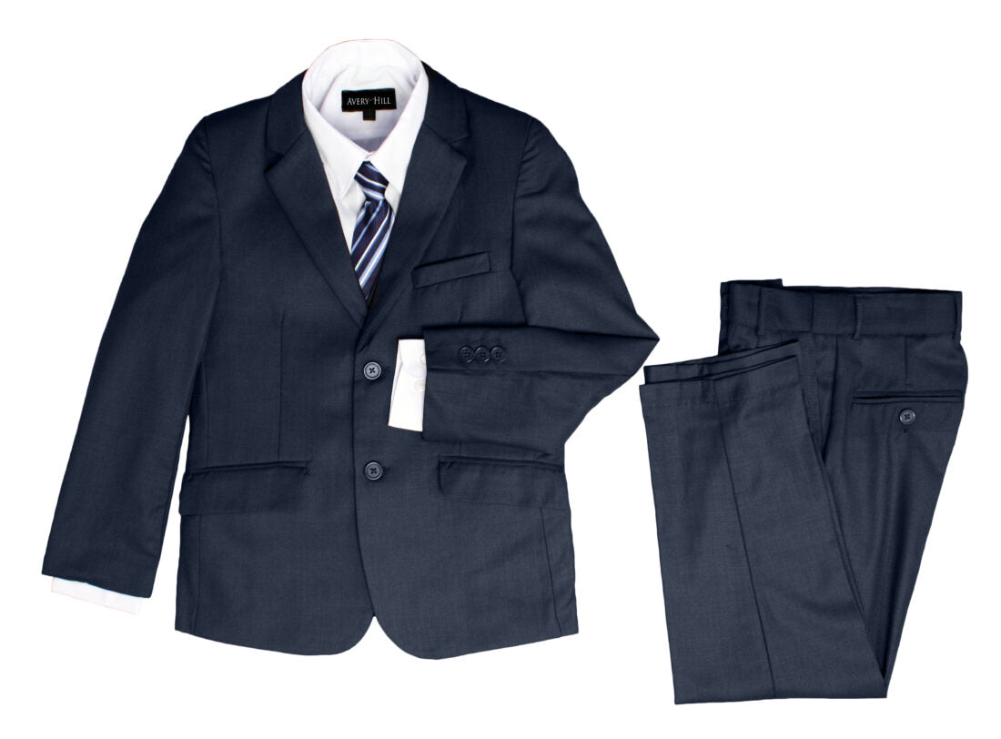 Boys Formal 5 Piece Suit with Shirt, Vest, Tie and Garment Bag – Navy Blue - AH-BY029-NAVY