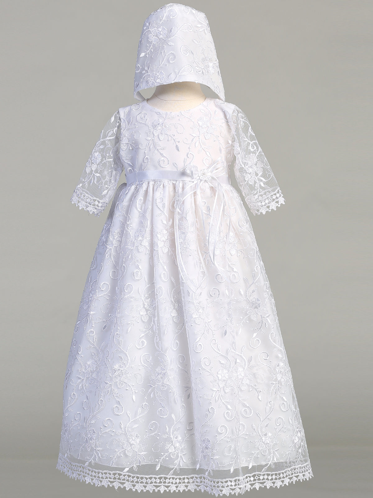 Abby Embroidered Tulle Gown with Bonnet