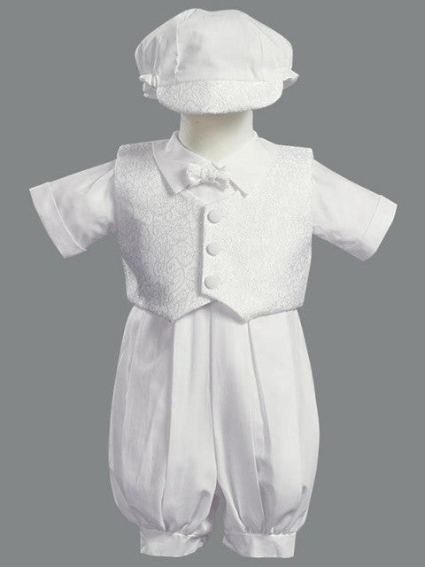 Allen Boys Christening Romper with Vest and Hat