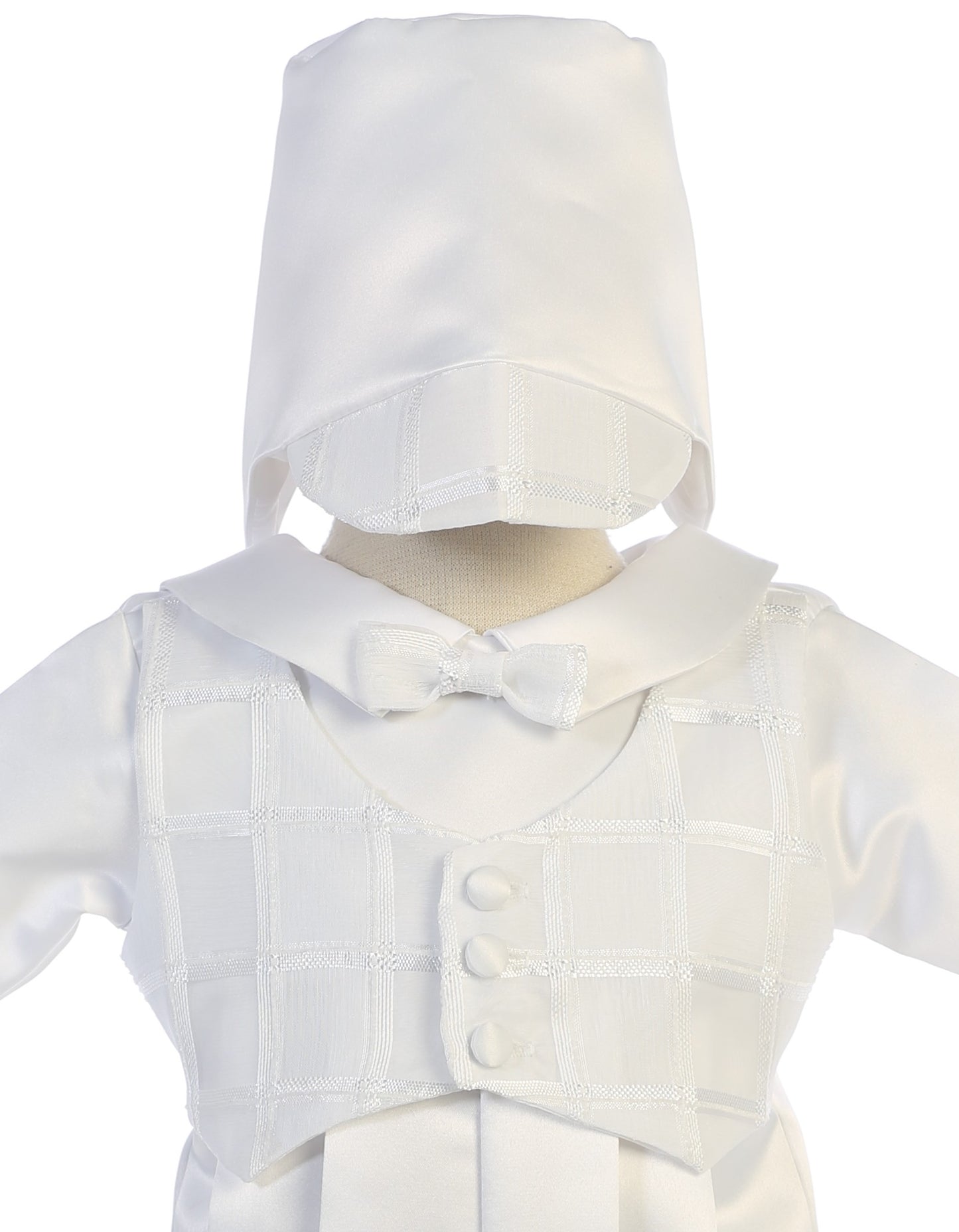 Andrew Satin Long Christening Romper with Plaid Vest