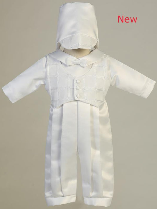 Andrew Satin Long Christening Romper with Plaid Vest