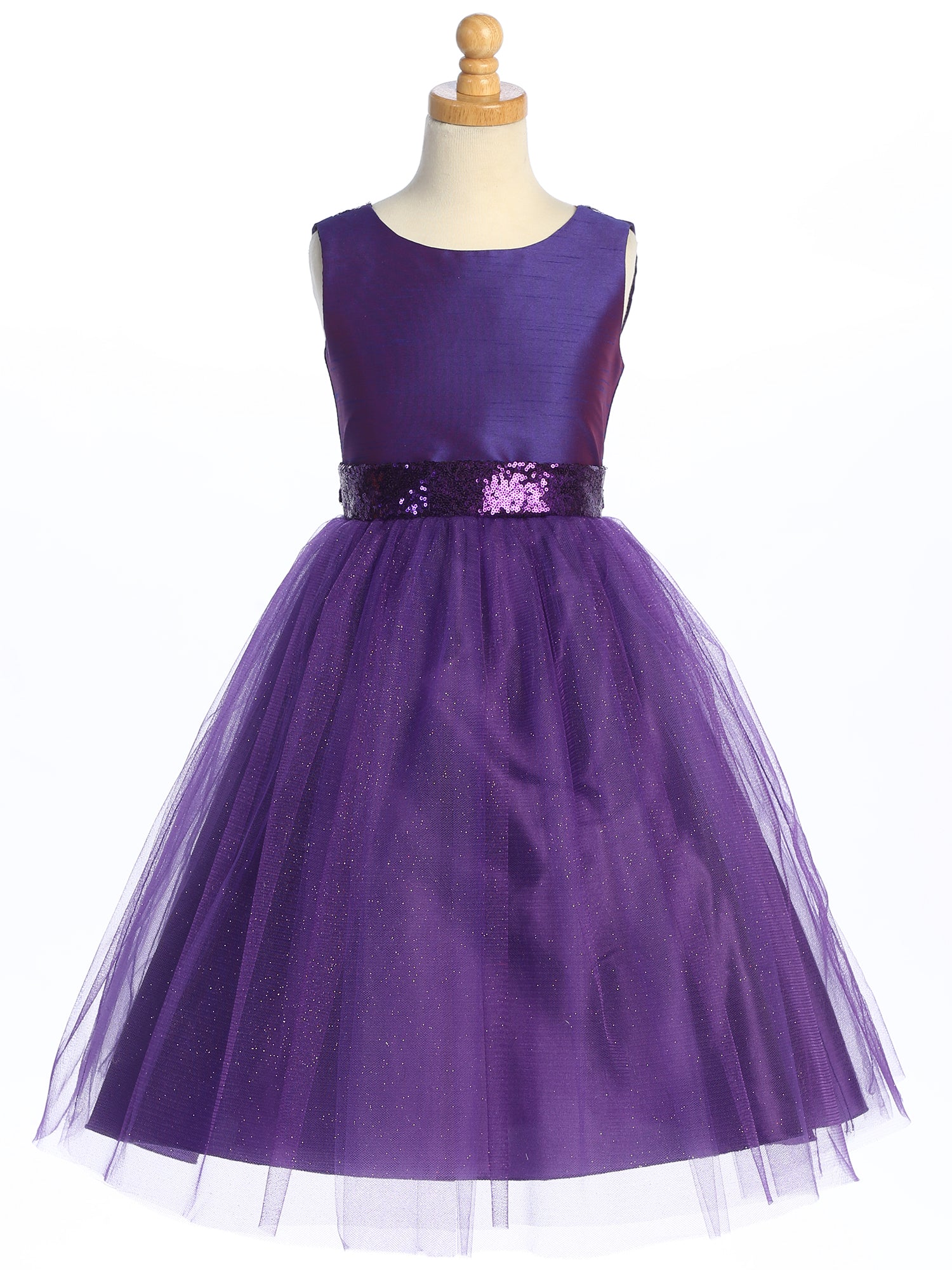 Purple Shantung and Sparkle Tulle Dress with Sequin Sash - BL255-PRPL 5 Purple Shantung and Sparkle Tulle Dress with Sequin Sash - BL255-PRPL 5