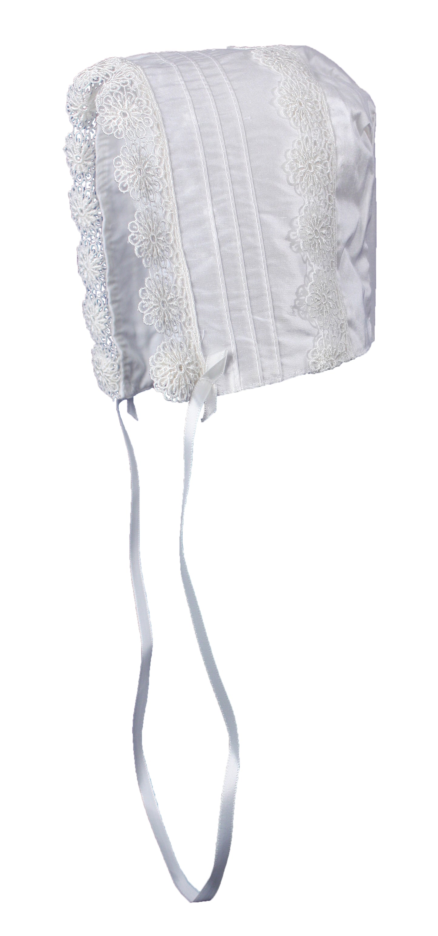 Baby Girls Off-White Silk Christening Baptism Hat with Pin Tucking and Lace Trim LTMAL-DP40GSH