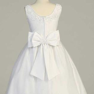 Beaded Satin First Communion Dress with Tulle Skirt - SP917