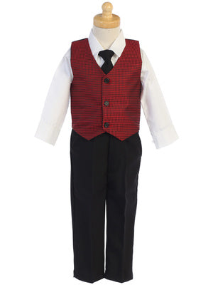 Boys Red Jacquard Vest and Pants Holiday Set - C563