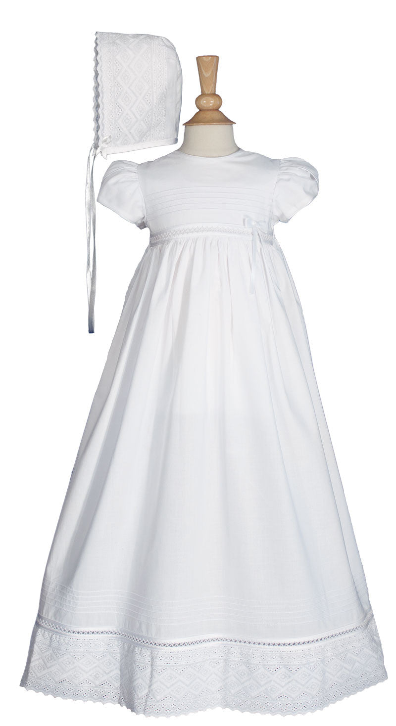 Girls 30 inch White Cotton Dress Christening Gown Baptism Gown with Lace  LTML-CO26GS