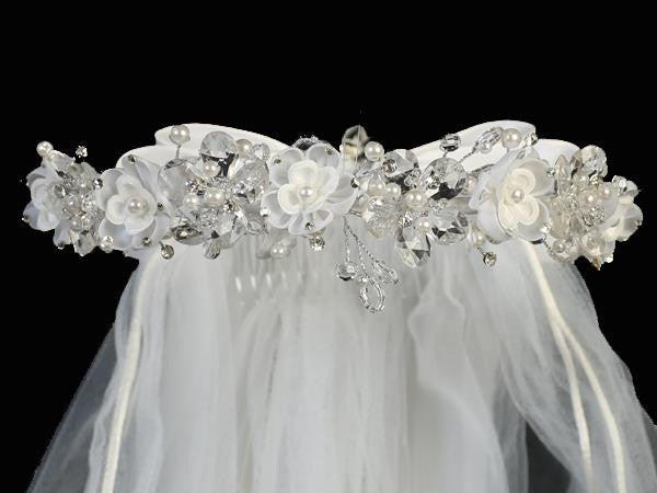 Crystal and Organza Flower First Communion Veil T-409