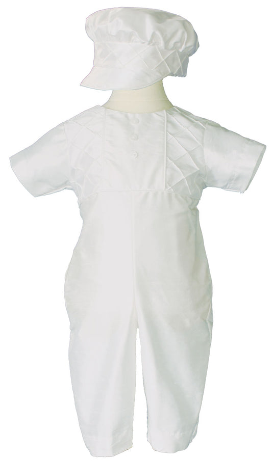 Boys White Silk Christening Baptism Outfit Set With Pin Tucking and Captains Hat LTMAL-DP57CS