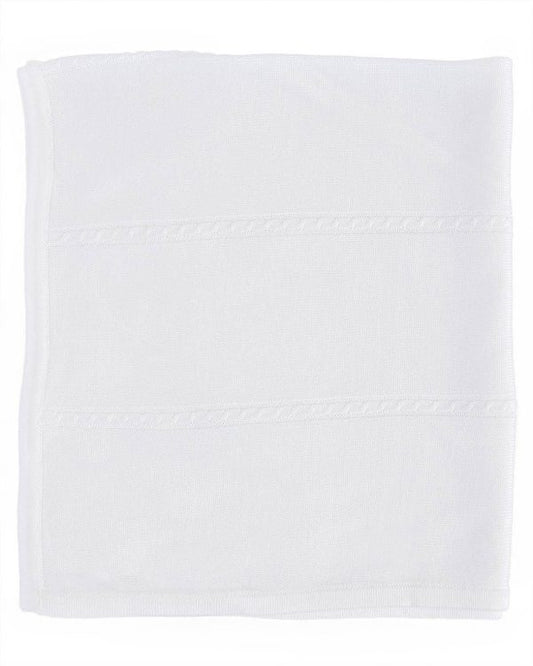 Fancy White Christening Blanket with Cable Knit Pattern - LTMAL-BK5406