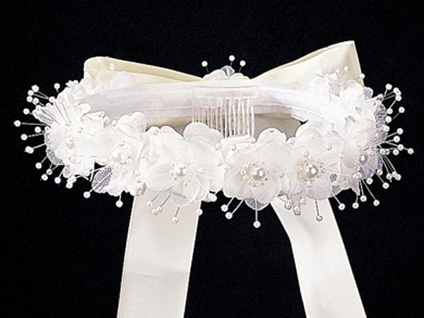 Flower & Pearl Headpiece with Bow - T-3 - ivory