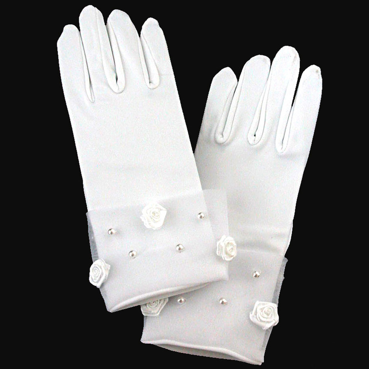 Satin Gloves with Rosette and Pearl accents - GL16