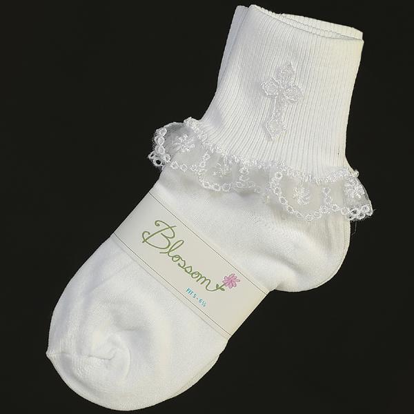 Girls White Ruffle Socks with Cross Applique LT-4036