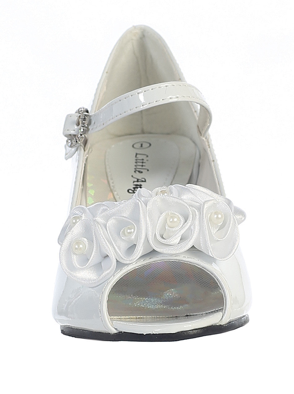 Ivory / Pink Leather Rhinestone Pearls Wedding Flower Girl Shoes High -  Princessly