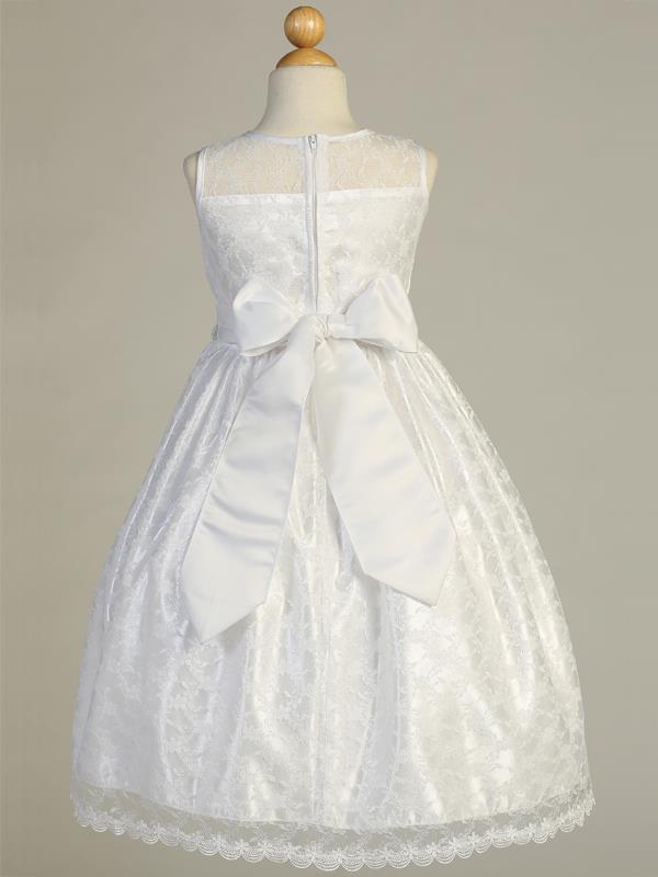 Lace First Communion Dress with Silver Corded Waist -SP161