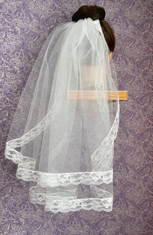 First Communion Double Layer Veil with 1 Inch Lace Trim