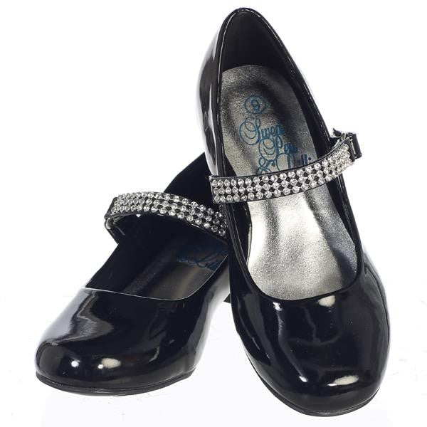 Mia Girls Rhinestone Strap Heel Shoe-black
