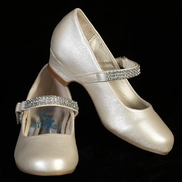 Mia Girls Rhinestone Strap Heel Shoe-ivory